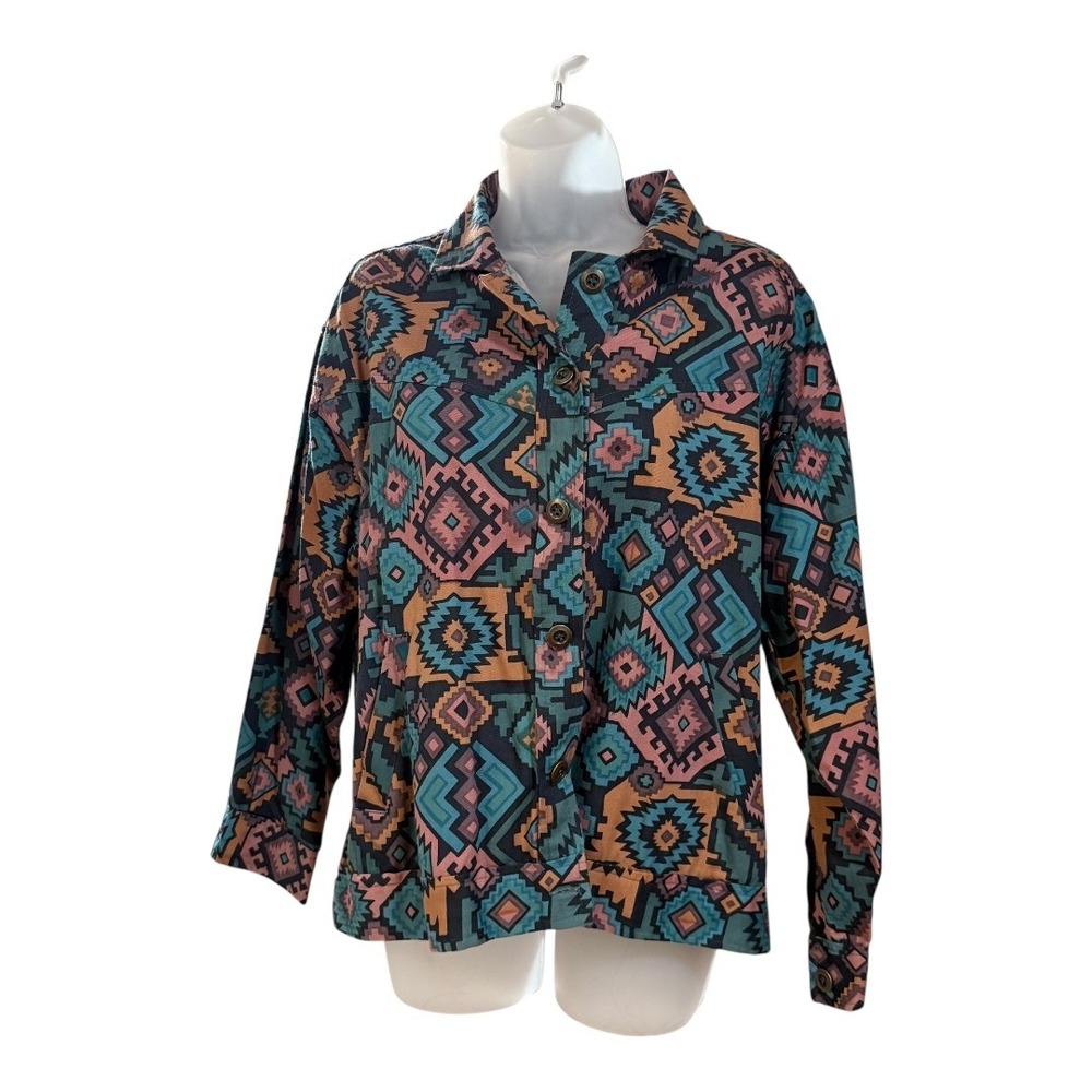 Brownstone Studio Button Down Women Petite M Multi Excellent Southwestern Print